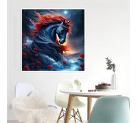 Black Horse Rose Jigsaw Puzzle 90 Pieces 30x30cm/12x12inch, Difficult Jigsaw Puzzles for Adults 90, Beautiful Art Work, Great Festive Puzzle Gift for Men/Women