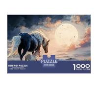 Black Horse with A White Mane 1000 Pcs Stabiler Karton Puzzle Wild Beast Lebendige Bilder Kreatives Spiel Puzzles Als Geburtstagsgeschenke 38x26cm/1000pcs
