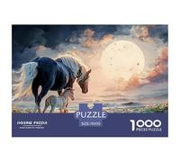 Black Horse with A White Mane 1000 Stück Ökopapier Puzzle Wild Beast Lebendige Bilder Familienspiel Puzzles Als Geburtstagsgeschenke 70x50cm/1000pcs