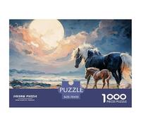 Black Horse with A White Mane 1000 Stück Ökopapier Puzzle Wild Beast Stressabbau Familienspiel Puzzles Für Erwachsene Und Kinder 70x50cm/1000pcs