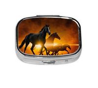 Black Horses - Pastillero con 2 compartimentos, diseño de nubes rojas brillantes, organizador portátil