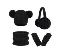 (Black)Kids Winter Hat Scarf Gloves Set - Fleece Lined Warm Accessories for Boys & Girls