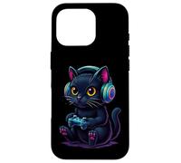 Black Kitten Consola Divertido Video Game Graphic Player Modo Carcasa para iPhone 16 Pro