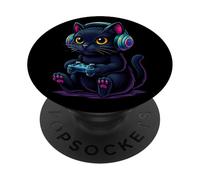 Black Kitten Consola Divertido Video Game Graphic Player Modo PopSockets PopGrip Adhesivo