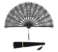 Black Lace Fan, Elegant Handheld Folding Fan, 19.69x10.63 inches, Halloween Photo Props Accessory, Gothic Vintage Blower for Dancing Party Performance Family Friends Girls Daughter Granddaughter