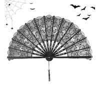 Black Lace Fan, Halloween Folding Hand Fans, Elegant Wedding Decoration, 19.69x10.63 inches Vintage Party Props, Stylish Accessory For Family Friends Girls Daughter Granddaughter Dancing Performance