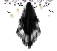 Black Lace Veil | Tocado Corto Floral con Peineta para Cabello | Accesorio de Encaje para Disfraz - para Boda, Novia, Halloween, Fotografía, Funeral o Comunión