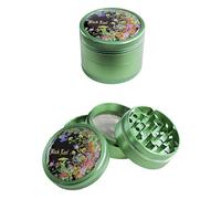 Black Leaf Grinder 4 piezas de diámetro 50 mm | Trituradora de aluminio de alta calidad con cámara de polen | Grinder Premium en diseño de hoja negra verde | Incluye raspador