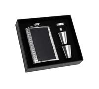Black Leather Cover Hip Flask Set with 2 Cups and Funnel, 8Oz Stainless Steel Hip Flask Gift Set for Men