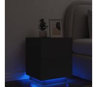 Black LED Night Stand with RGB Lights, Engineered Wood Bedside Table with 2 Drawers, Modern Bedroom Furniture for Home Decor, USB Powered, 45x40x55 cm