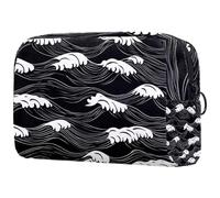 Black Lines Meadow Wild Flowers and Leaves - Neceser de maquillaje portátil con cremallera, organizador de maquillaje para mujeres y niñas, Multicolor 04, 18.5x7.5x13cm/7.3x3x5.1in