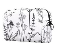 Black Lines Meadow Wild Flowers and Leaves - Neceser de maquillaje portátil con cremallera, organizador de maquillaje para mujeres y niñas, Multicolor 01, 18.5x7.5x13cm/7.3x3x5.1in