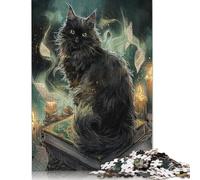 Black Longhair Gato Puzzles 500 Piezas Adultos Cumpleaños Juego De Rompecabezas EduGatoional Game para Decoración del Hogar Stress Relief 500pcs (52x38cm)