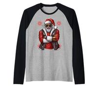Black Man Melanin Christmas Santa Claus Ugly Sweater Pijama Camiseta Manga Raglan