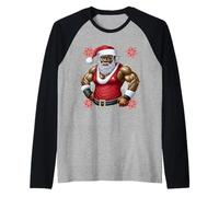 Black Man Melanin Christmas Santa Claus Ugly Sweater Pijama Camiseta Manga Raglan