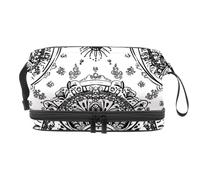 Black Manda - Neceser de doble capa para mujeres y niñas, neceser de viaje para maquillaje, organizador práctico con compartimento para brochas, multicolor, 27x15x14 cm/10.6x5.9x5.5 in, Neceser