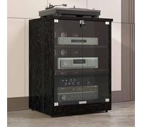 Black Media Cabinet - Soporte AV con estantes ajustables, puertas de vidrio templado y gestión de cables para reproductor de CD y receptor estéreo, soporte de exhibición de audio de 80 cm