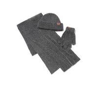 (Black)Men & Women Winter Knit Hat Beanie Long Scarf Touchscreen Gloves Set Skull Cap Neck Warmer Gloves Set with Fleece Lined