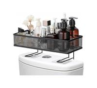 (Black)Metal Mesh Over The Toilet Storage Rack, Bathroom Toilet Tank Shelf with 2 Sticky Hooks, Shower Supplies Organizer, Paper Holder (White)