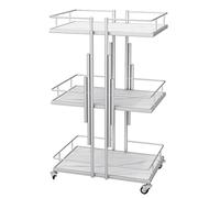 Black Metal Rolling Salon Storage Cart with Lockable Wheels 3-Tier Utility Shelves For Beauty SPA Cosmetology Tattoo & Manicure Tools - Mobile Trolley(Silver)