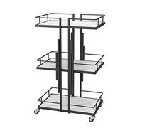 Black Metal Rolling Salon Storage Cart with Lockable Wheels 3-Tier Utility Shelves For Beauty SPA Cosmetology Tattoo & Manicure Tools - Mobile Trolley(Black)