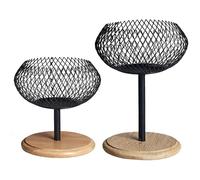 Black Metal Wire Candle Holder with Wooden Base - Geometric Iron Tea Light Stand for Table Centerpiece - Rust Proof Lantern for 2 Inch Votive LED Candles (Short/Tall)