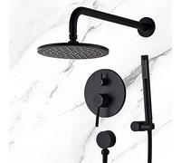 Black Mixer Shower Set Rain Shower Head Round & Handheld Shower Head Bathroom Luxury Rain Mixer Shower Combo Set-A_10_in