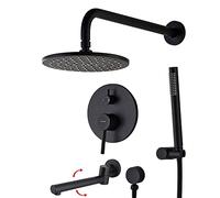 Black Mixer Shower Set Rain Shower Head Round & Handheld Shower Head Bathroom Luxury Rain Mixer Shower Combo Set-A_10_in