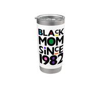 Black Mom Since 1982 Funny Mother Day Child Birthday Year Vaso térmico de acero inoxidable de doble pared