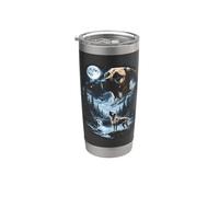 Black Mouth Cur Aullando a la Luna, perro marrón retro de los 90 Vaso térmico de acero inoxidable de doble pared