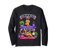 Black Mouth Cur Haciendo Yoga inhalar - exale DIGOR Divertido Manga Larga