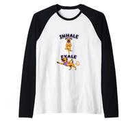 Black Mouth Cur practicando Yoga inhalar - exale DIGOR Divertido Camiseta Manga Raglan