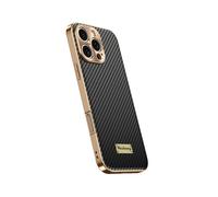 (Black, Multicolor) For iPhone 16 Pro Max Case Carbon Fiber Texture Electroplating Cowhide Leather+TPU Phone Cover - Blu