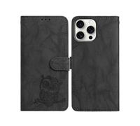 (Black, Multicolor) For iPhone 16 Pro Max Case Owl Imprinted PU Leather Wallet Phone Cover with Wrist Strap