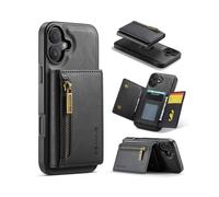 (Black, Multicolor) M5 Series For iPhone 16 Case Detachable Magnetic Leather Phone Cover with Card Slots - Coffee