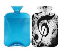 Black Music Note - Botella de agua caliente con funda, diseño de música abstracta, bolsa de agua caliente de 2 litros para aliviar el dolor, cuello y hombros, calentador de pies y manos