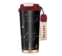 Black Music Notes - Botellas de agua aisladas de acero inoxidable para mujeres y hombres con tapa de popote, a prueba de fugas, color rojo