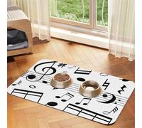 Black Music Notes Scales,Waterproof Pet Feeding Mat,PU Leather Placemats for Cat Dog Water Bowl,Food Mats,40x60cm