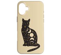 Black Mystical Cat Lover Astrology Celestial Theme Carcasa para iPhone 16 Plus