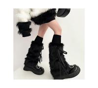 (black)New Year Autumn/Winter Binding hair leg set medium tube y2k Spice Girls thick imitation rabbit fur socks white warm woman