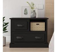 Black Nightstand 60x39x45 cm with 2 Drawers and Open Shelf, Modern Bedside Table for Bedroom, Sturdy Plywood End with Spacious Storage, Elegant Side Table for Living Room or Guest Room