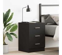 Black Nightstand with 3 Drawers 38x35x56 cm, Particle Board Bedside Table for Bedroom, Compact Chest of Drawers for Living Room, Sturdy and Easy to Clean