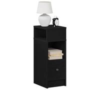Black Nightstand with Drawer 25x31x66 cm, Modern Bedside Table with Storage Shelf, Sturdy Engineered Wood, Compact Night Stand for Bedroom, Living Room, Office, Easy Assembly, Smooth Surface