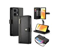 (Black) Nine Card-slot Zipper Wallet Bag Leather Phone Case For OPPO Reno14 Global / Reno14 F 5G