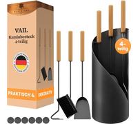 BLACK OAK Juego de utensilios para chimenea VAIL 4 piezas - juego moderno de utensilios para estufa negro con mango de madera 4 piezas con atizador, pala para cenizas, escobilla para chimenea +
