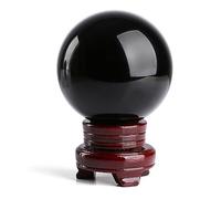 Black Obsidian Crystal Balls with Wooden Stand,Fengshui Crystal Sphere Telling Ball for,Witchcraft Halloween Home Decorations,50mm