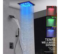 Black Orb Led Concealed Shower Faucet Set Led Rainfall Shower Head Waterfall Spout 3-Way Mixer Tap Bathroom Shower,