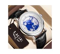 (Black, pack-1) 2023 LIGE Mens Watches Fashion Blue Planet Creative Earth Quartz Wristwatch Leather Sport Watch for Men Clock +Box