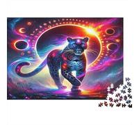Black Panther Adult Challenging Puzzle Games Cosmic Panther with Planets for Women, Gifts for Men Age 14 Years Up 38x26cm 1000pcs