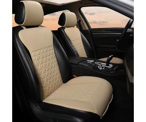 Black Panther Fundas de Asientos de Coche de Cuero PU de 1 Par, Protectors de Asientos Compatible con 95% de Automóviles (Berlina/SUV/Camioneta/Furgoneta) - Beige